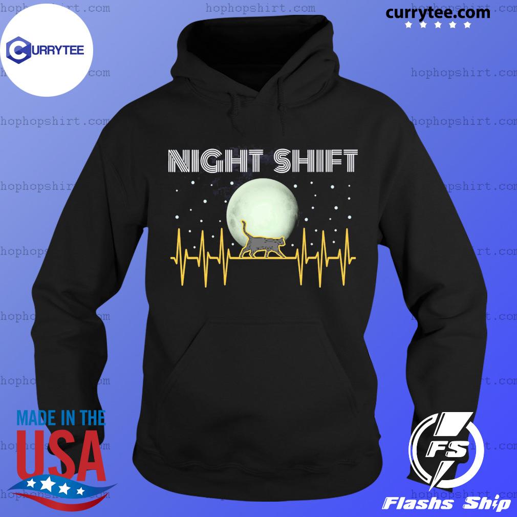 Night Shift Cat Heartbeat Moon T-Shirt Hoodie